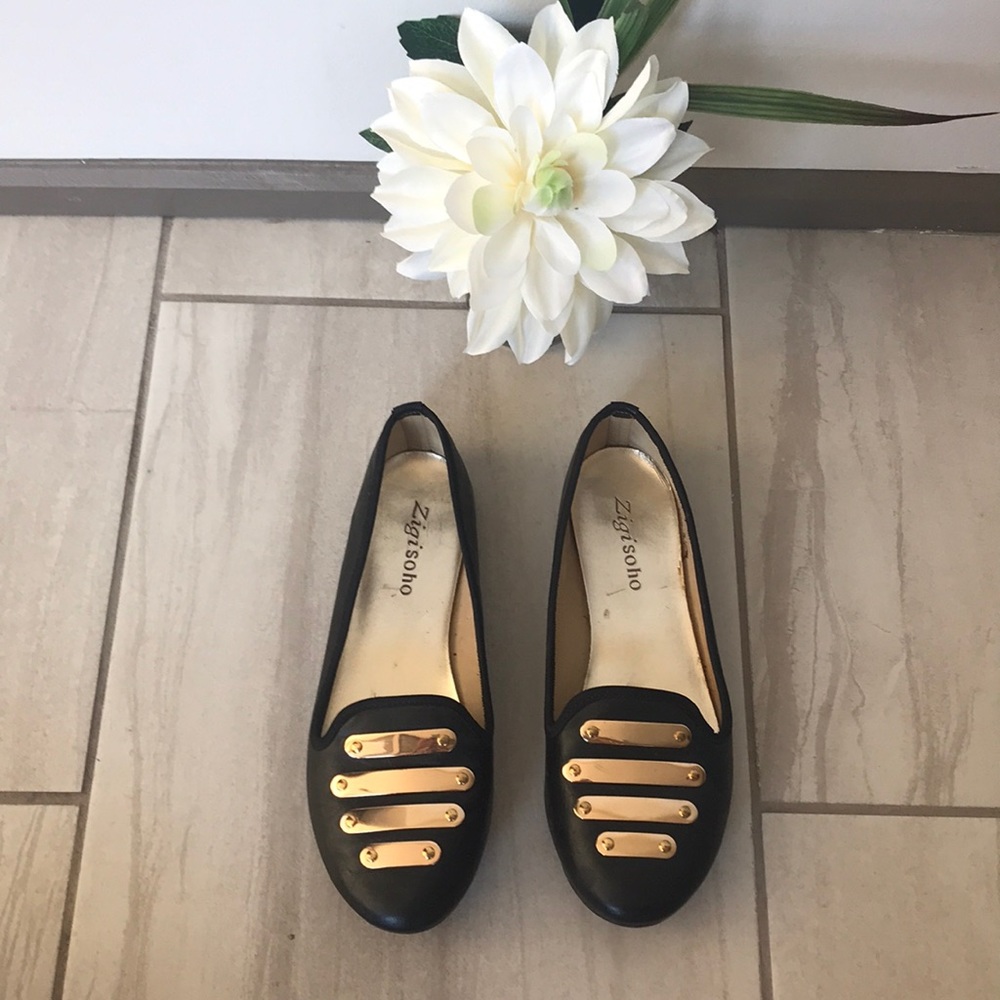 ✨Zigisoho✨Gold Bar Black Ballet Flats